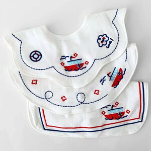 NWT Adorable Boutique Embroidered Boys Baby Bibs Nautical & Tug Boats Set of 3